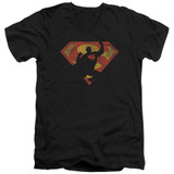 Superman S Shield Knockout Adult V-Neck T-Shirt Black
