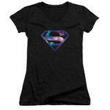 Superman Galaxy Shield Junior Women's V-Neck T-Shirt Black