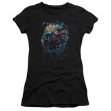 Superman Breaking Space Junior Women's Sheer T-Shirt Black