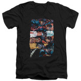 Superman Torn Collage Adult V-Neck T-Shirt Black