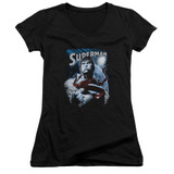 Superman Protect Earth Junior Women's V-Neck T-Shirt Black