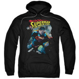 Superman Through The Rubble Adult Pullover Hoodie Sweatshirt Black