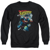 Superman Through The Rubble Adult Crewneck Sweatshirt Black