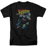 Superman Through The Rubble Adult 18/1 T-Shirt Black