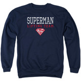 Superman Lifting Team Adult Crewneck Sweatshirt Navy