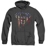 Superman Bleeding Shield Adult Heather Hoodie Sweatshirt Black