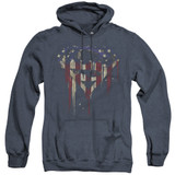 Superman Bleeding Shield Adult Heather Hoodie Sweatshirt Navy