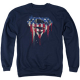 Superman Bleeding Shield Adult Crewneck Sweatshirt Navy