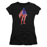 Superman Flag Silhouette Junior Women's Sheer T-Shirt Black