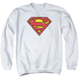 Superman Airbrush Shield Adult Crewneck Sweatshirt White