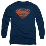 Superman Vintage Shield Collage Adult Long Sleeve T-Shirt Navy