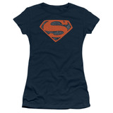 Superman Vintage Shield Collage Junior Women's Sheer T-Shirt Navy
