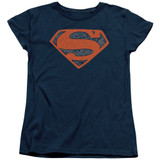 Superman Vintage Shield Collage S/S Women's T-Shirt Navy
