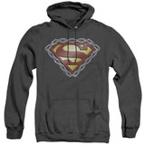 Superman Chained Shield Adult Heather Hoodie Sweatshirt Black