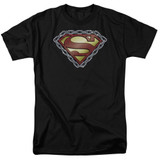 Superman Chained Shield Adult 18/1 T-Shirt Black