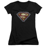 Superman Chained Shield Junior Women's V-Neck T-Shirt Black