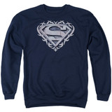 Superman Tribal Steel Shield Adult Crewneck Sweatshirt Navy