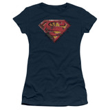 Superman Rusted Shield Junior Women's Sheer T-Shirt Navy