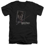 Harry Potter Harry's Wand Portrait Adult V-Neck T-Shirt 30/1 Black
