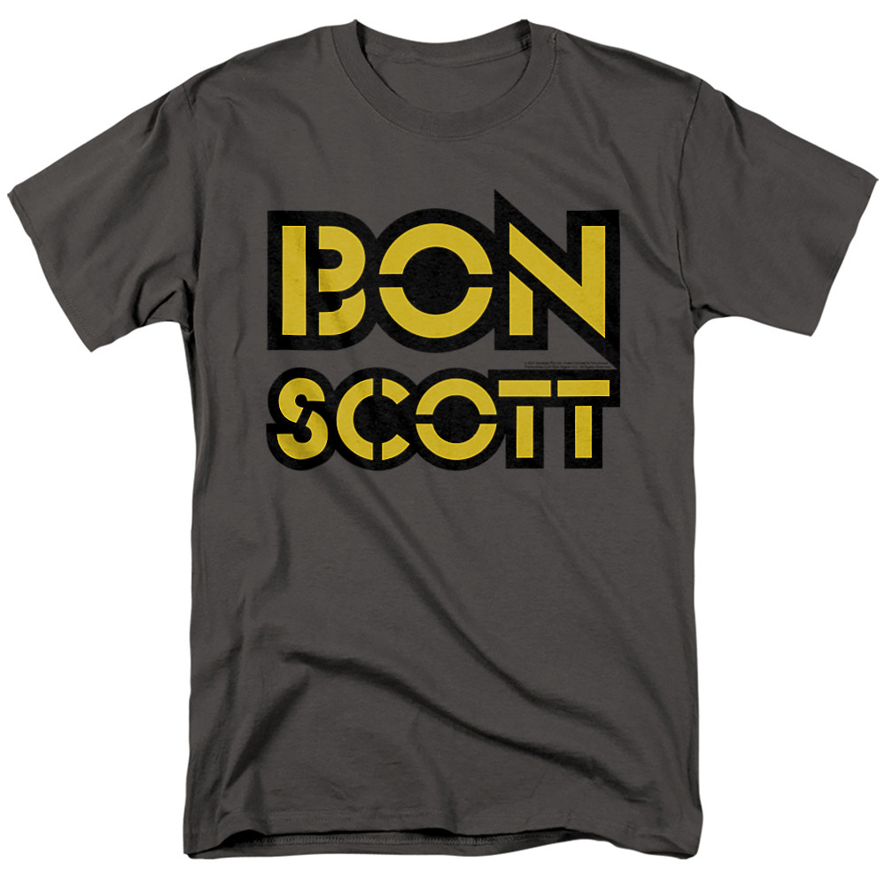 Bon Scott AC/DC Stencil Logo Adult 18/1 T-Shirt Charcoal
