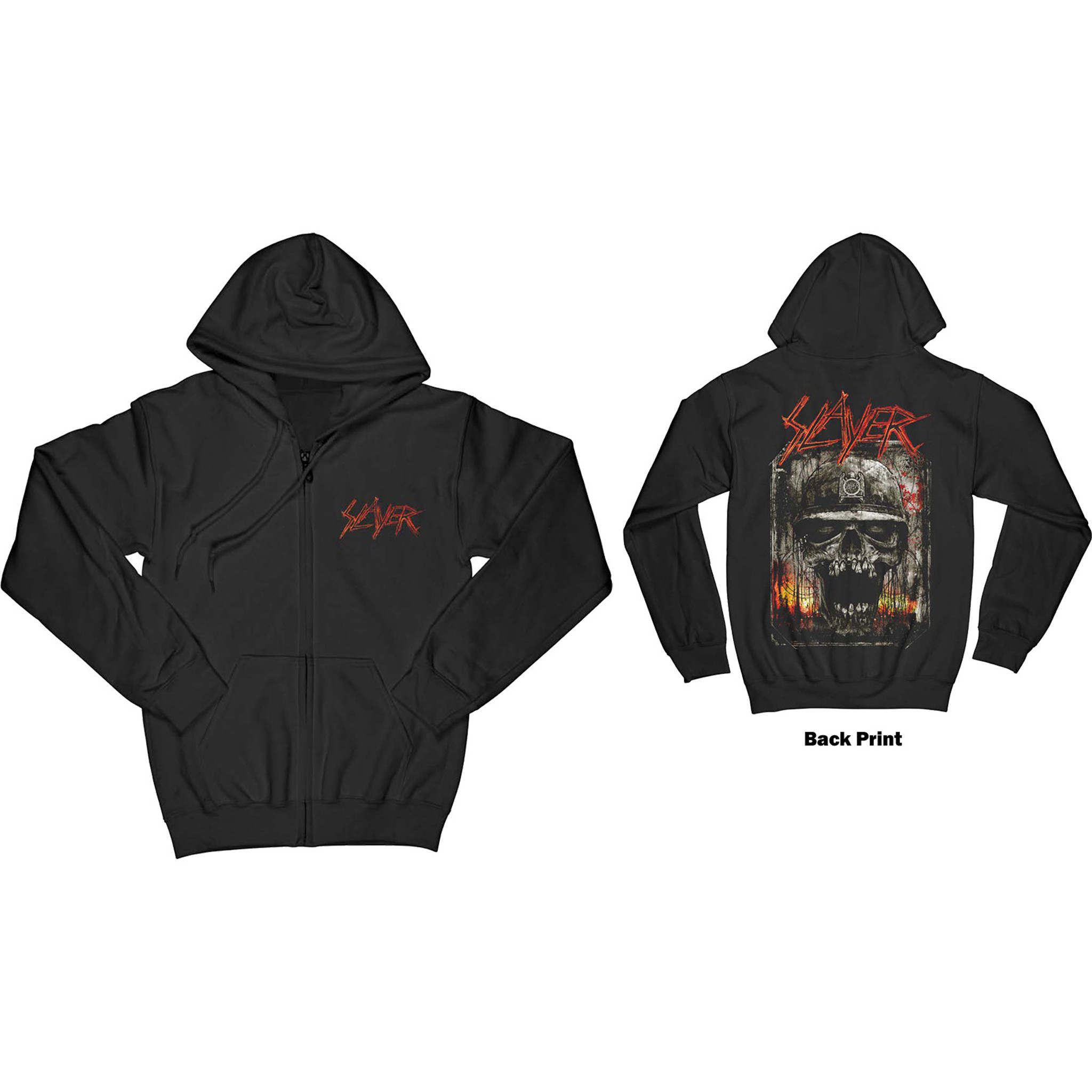 Slayer Unisex Zipped Hoodie Sweatshirt Etched Skull (Back Print)