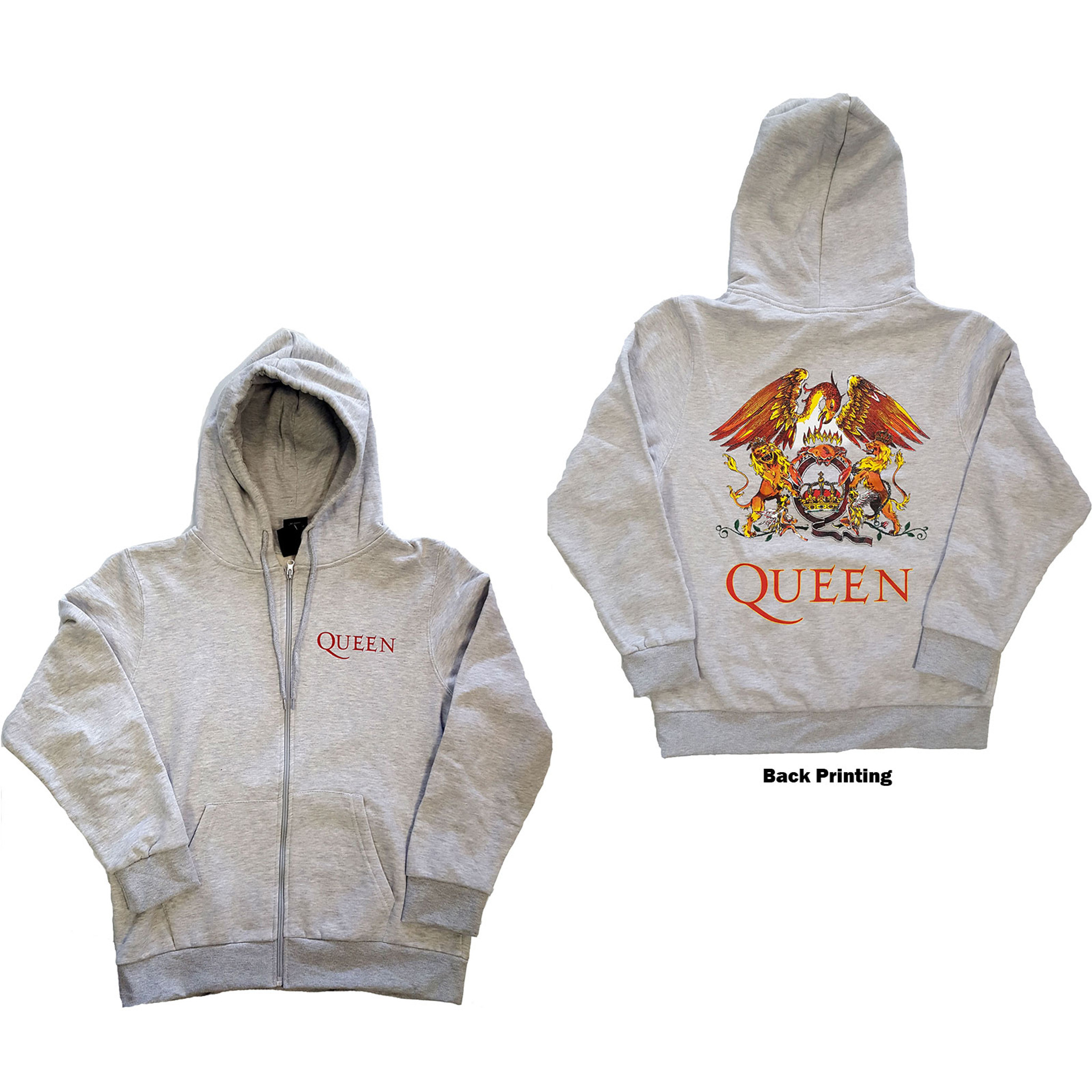 Queen Unisex Zipped Hoodie Sweatshirt Classic Crest (Back Print