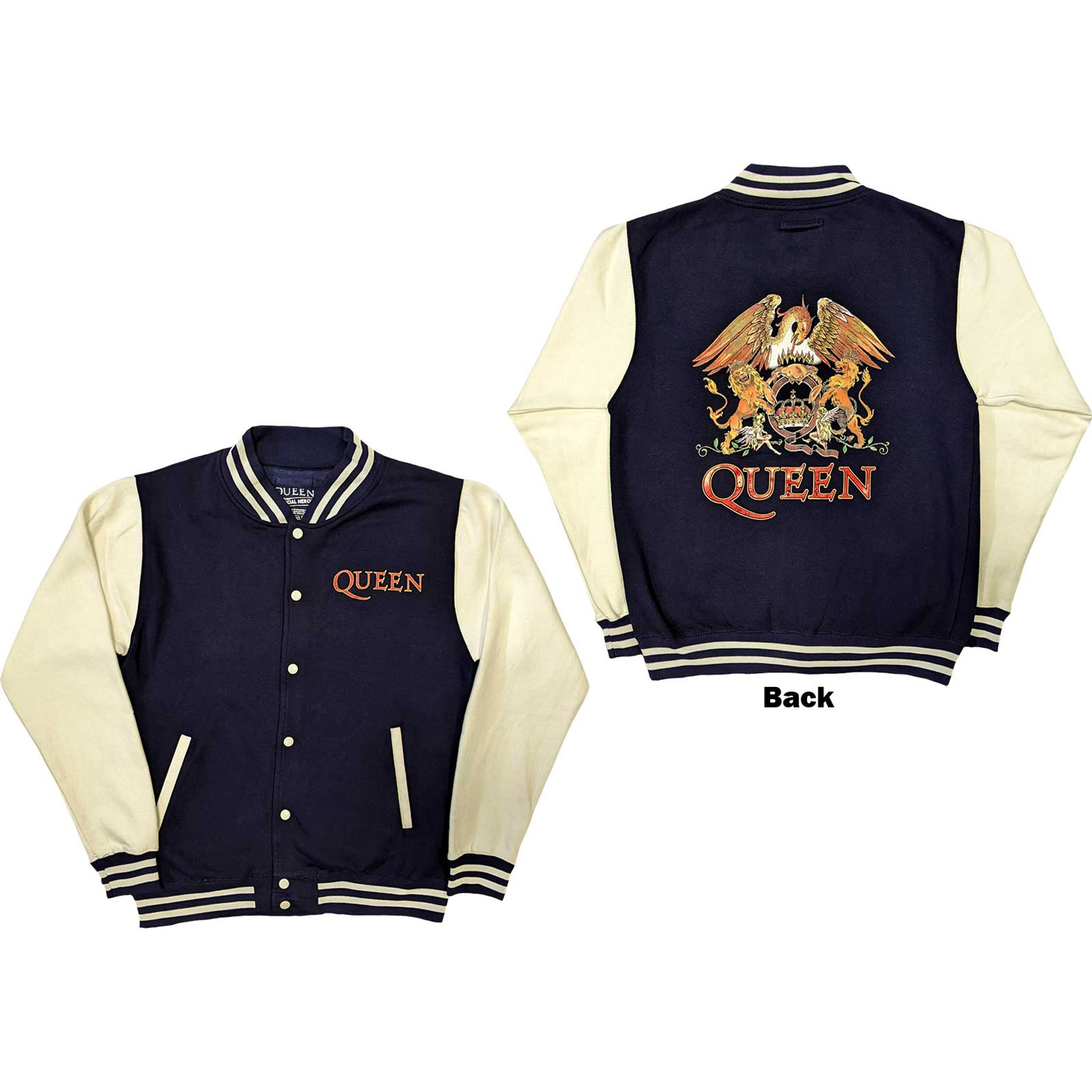 Queen Unisex Varsity Jacket White Crest (Back Print)