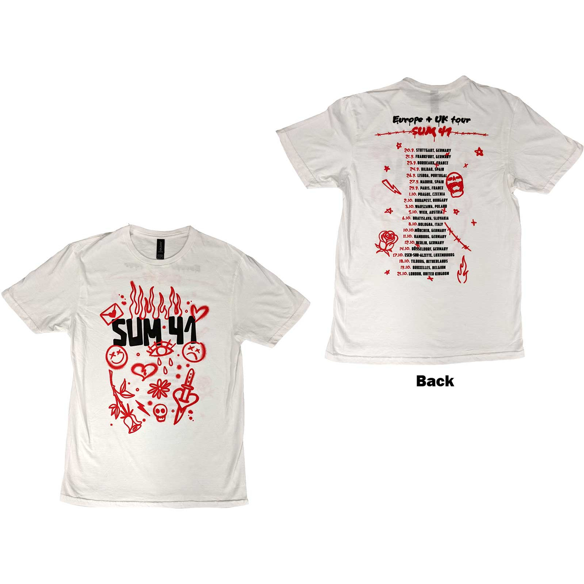 Sum 41 Unisex T-Shirt Sketches European Tour 2022 (Back Print) (Ex