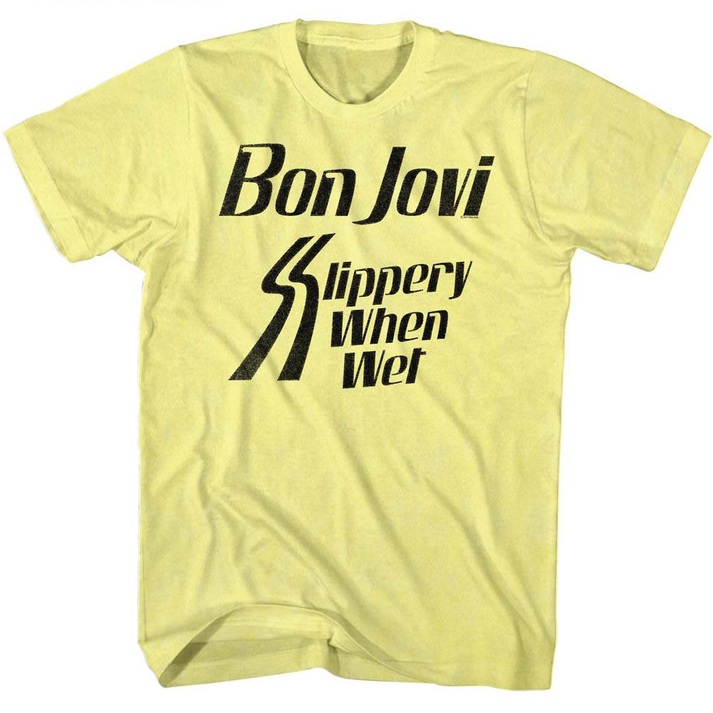 bon jovi slippery when wet yellow heather adult t shirt