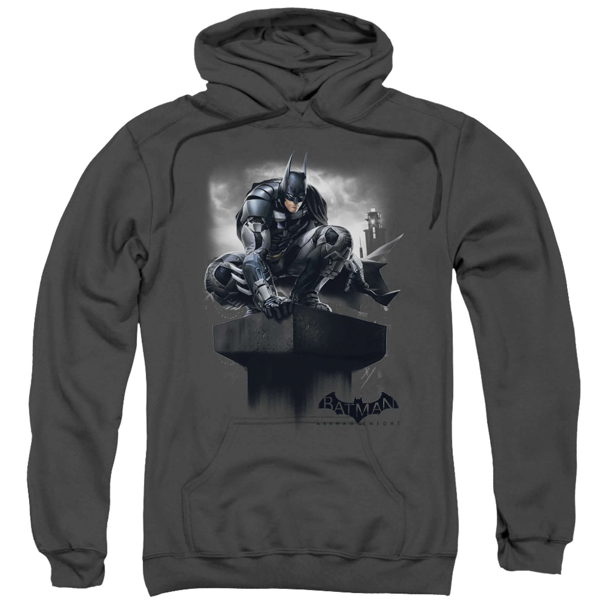 Batman Arkham Knight Perched Charcoal Adult Pullover Hoodie Sweatshirt