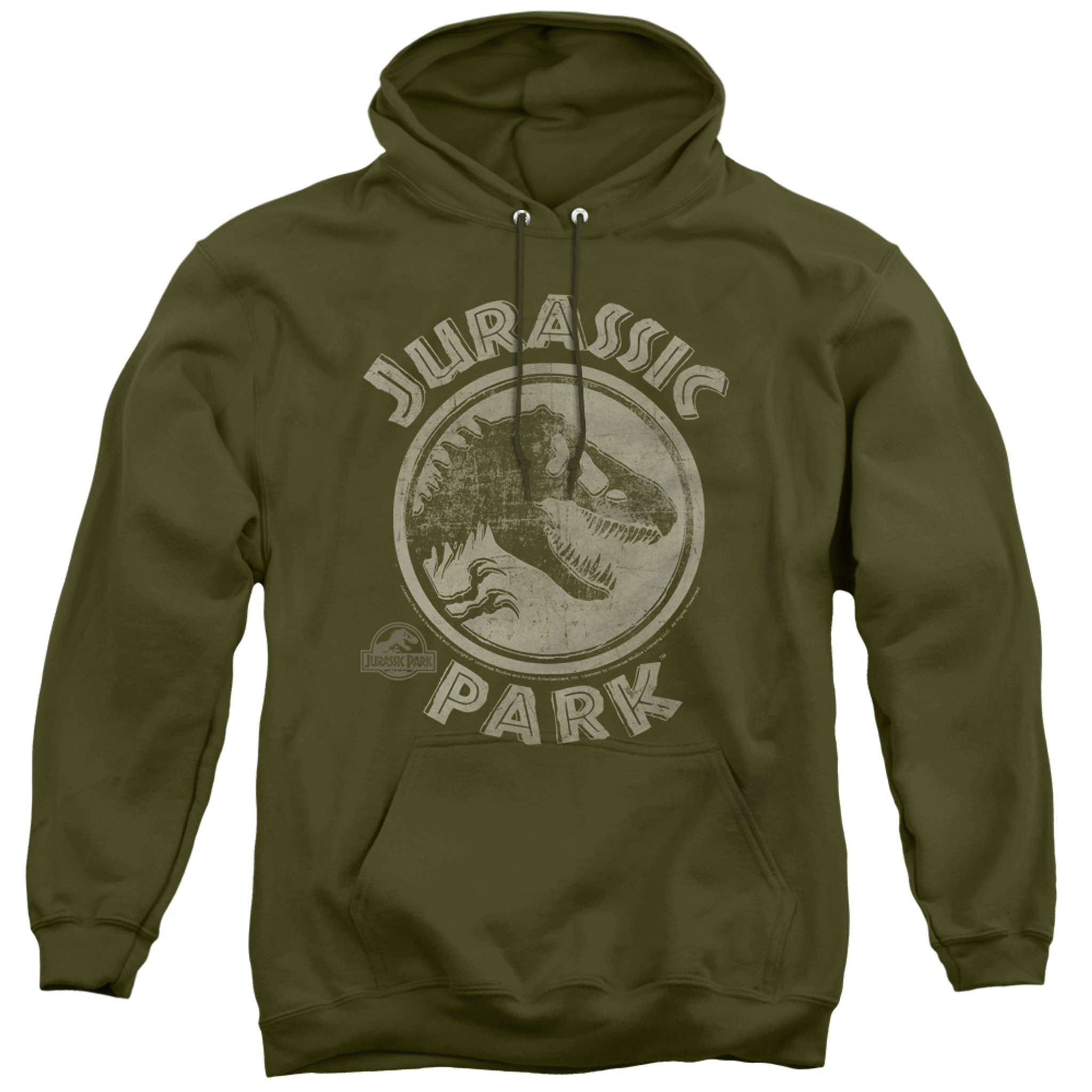 Jurassic Park JP Stamp Adult Pullover Hoodie Sweatshirt Military Green