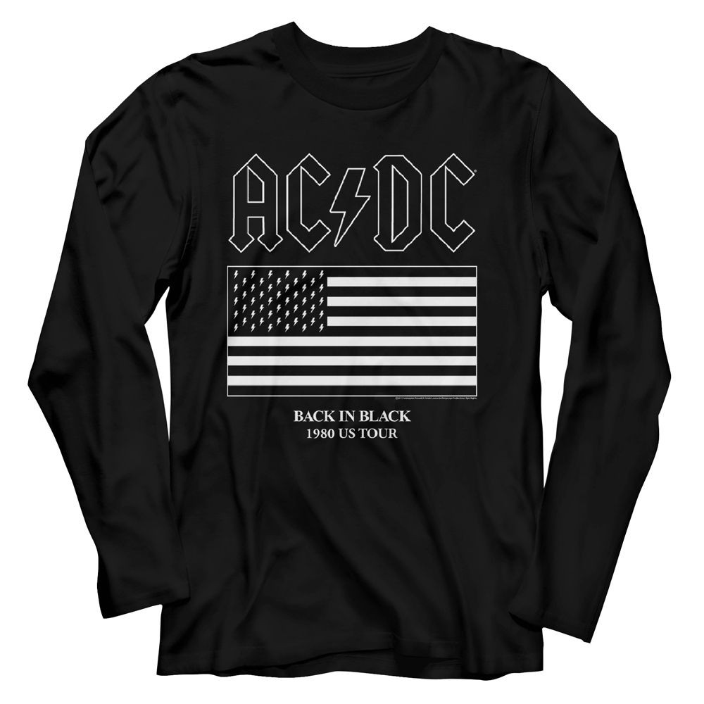 AC/DC Us Tour Flag Black Adult Long Sleeve T-Shirt