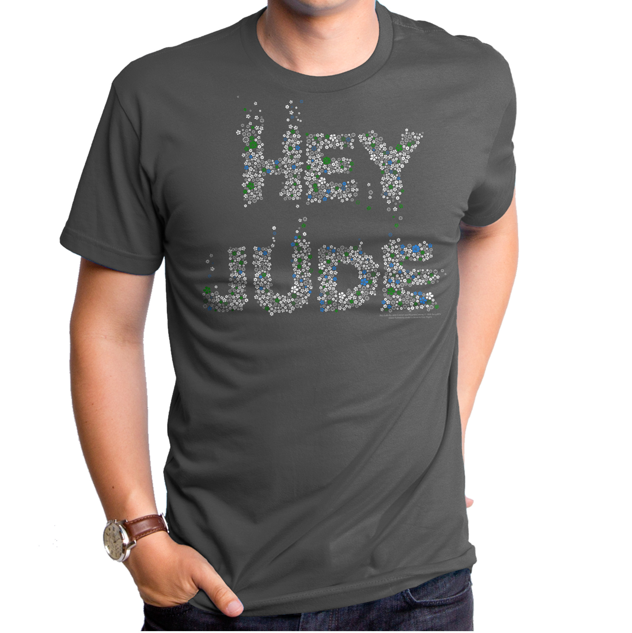 The Beatles Hey Jude Flowers Adult T-Shirt Titanium