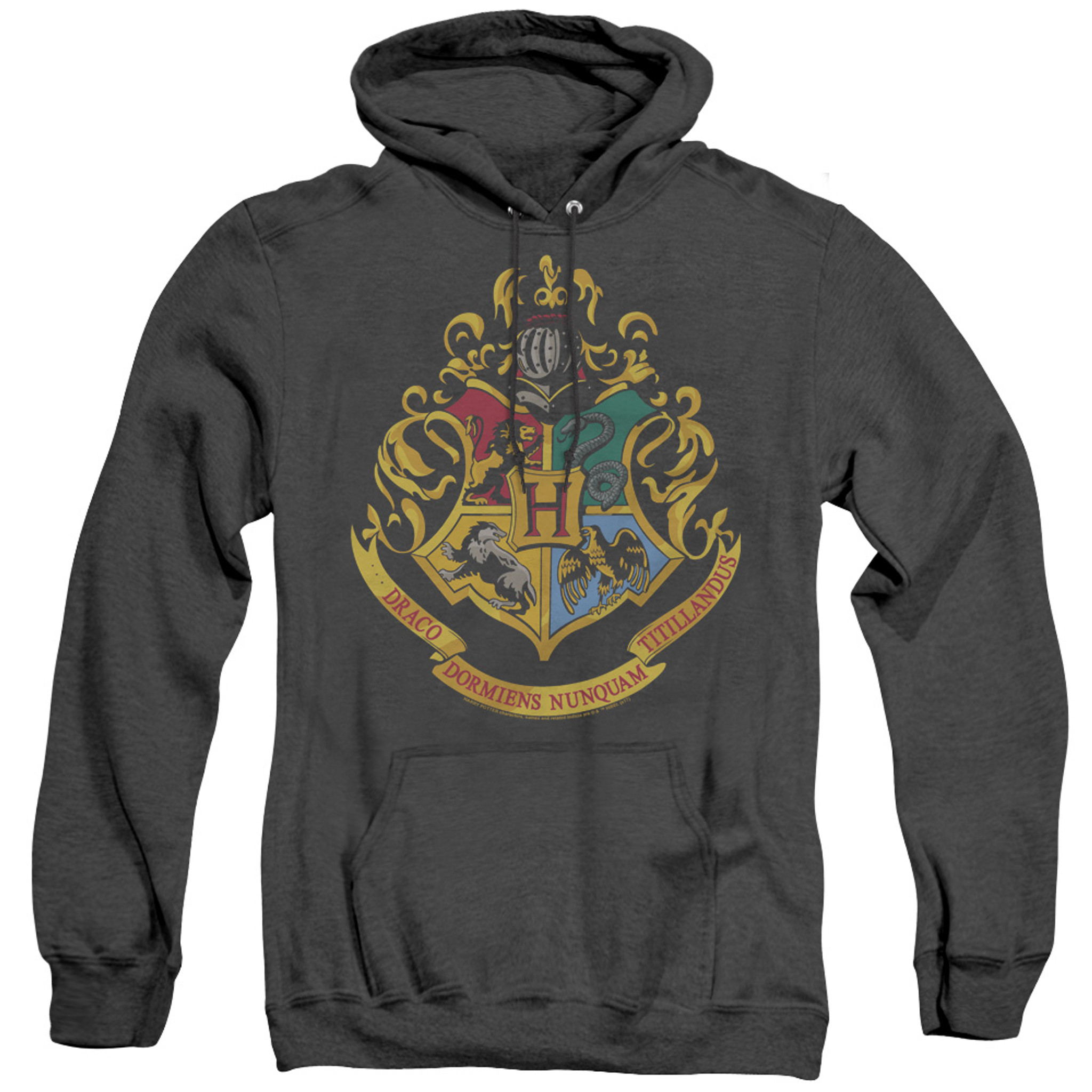 Harry Potter Hogwarts Crest Adult Heather Hoodie Sweatshirt Black