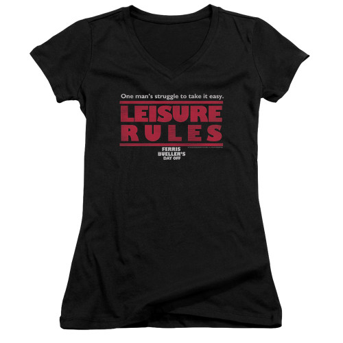 Ferris Bueller's Day Off Leisure Rules Junior Women's V-Neck T-Shirt Black