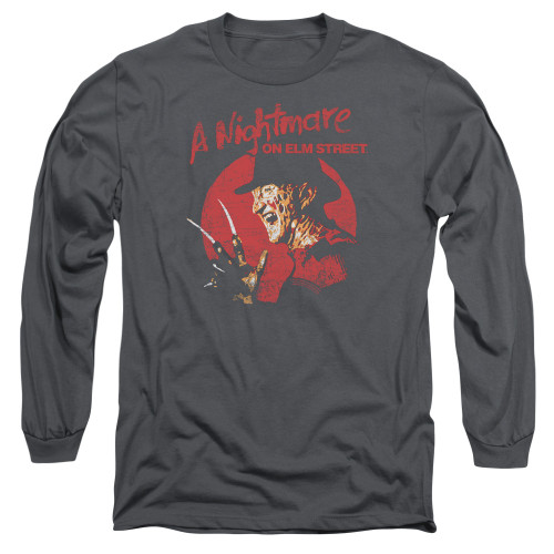 A Nightmare on Elm Street Freddy Circle Adult Long Sleeve T-Shirt Charcoal