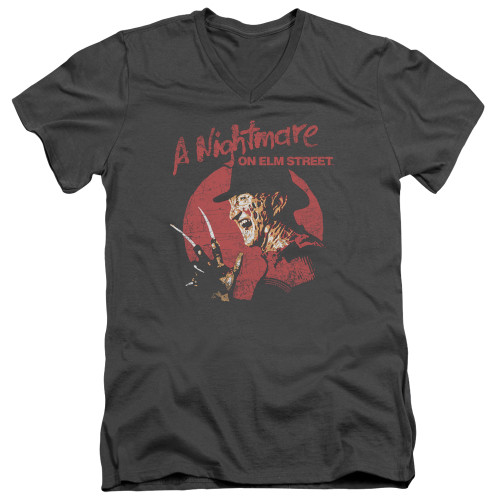 A Nightmare on Elm Street Freddy Circle Adult V-Neck T-Shirt Charcoal