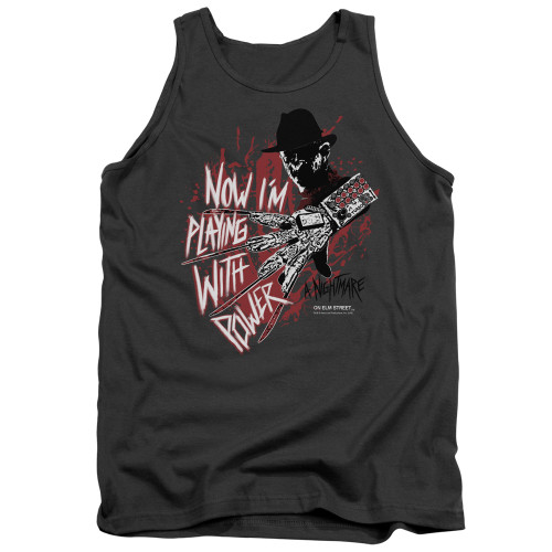 A Nightmare on Elm Street Playing With Power Adult Tank Top T-Shirt Charcoal A Nightmare on Elm Street Playing With Power Adult Tank Top T-Shirt Charcoal
