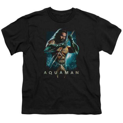 Aquaman Movie Trident Youth T-Shirt Black - Clearance