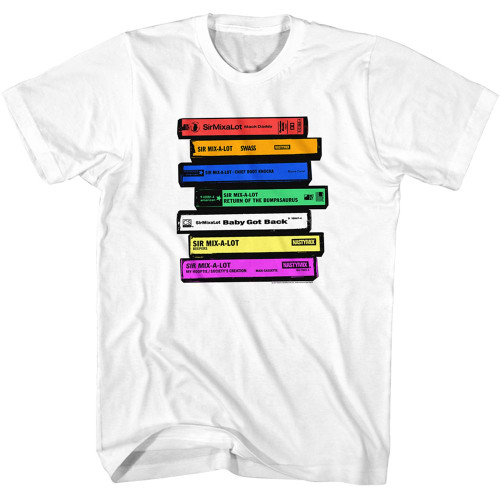 Sir Mix-a-Lot Colorful Stacked Cassettes White Adult T-Shirt