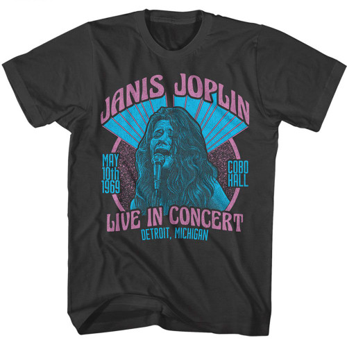 Janis Joplin Live Cobo Hall Distressed Smoke Adult T-Shirt