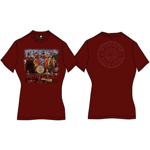 The Beatles Women's T-Shirt Sgt Pepper (Back Print) Scarlet Red