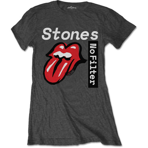 The Rolling Stones Women's T-Shirt No Filter Text Charcoal