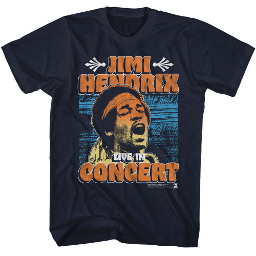 Jimi Hendrix In Concert Poster Navy Adult T-Shirt