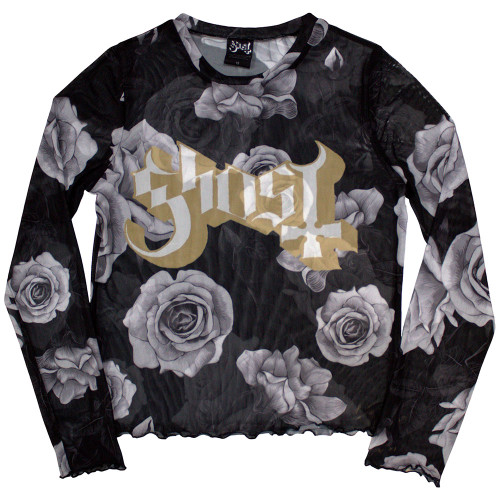 Ghost Women's Long Sleeved Crop Top Logo & Roses (Mesh)