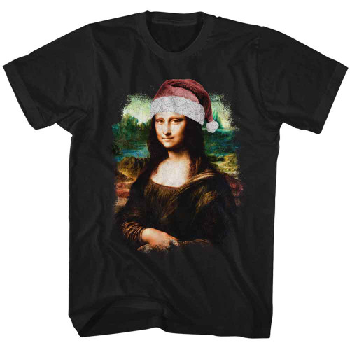 Art Gallery Mona Lisa In Santa Hat Black T-Shirt