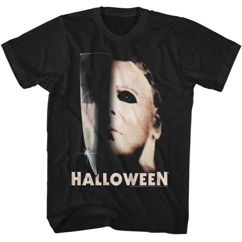 Halloween Half Mask and Knife Black T-Shirt