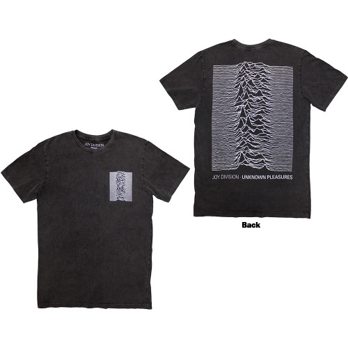Joy Division Unisex Stone Wash T-Shirt Pulsar Pocket Wave (Charcoal Grey) (Back Print)