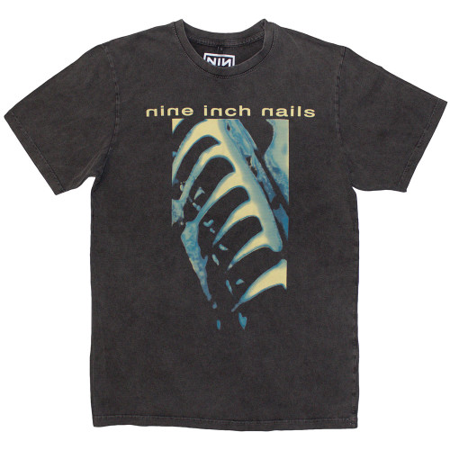 Nine Inch Nails Unisex Stone Wash T-Shirt PHM & Text Logo (Charcoal Grey)