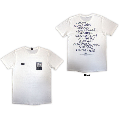 Oasis Unisex T-Shirt Definitely Maybe AAA Setlist (White) (Back Print)